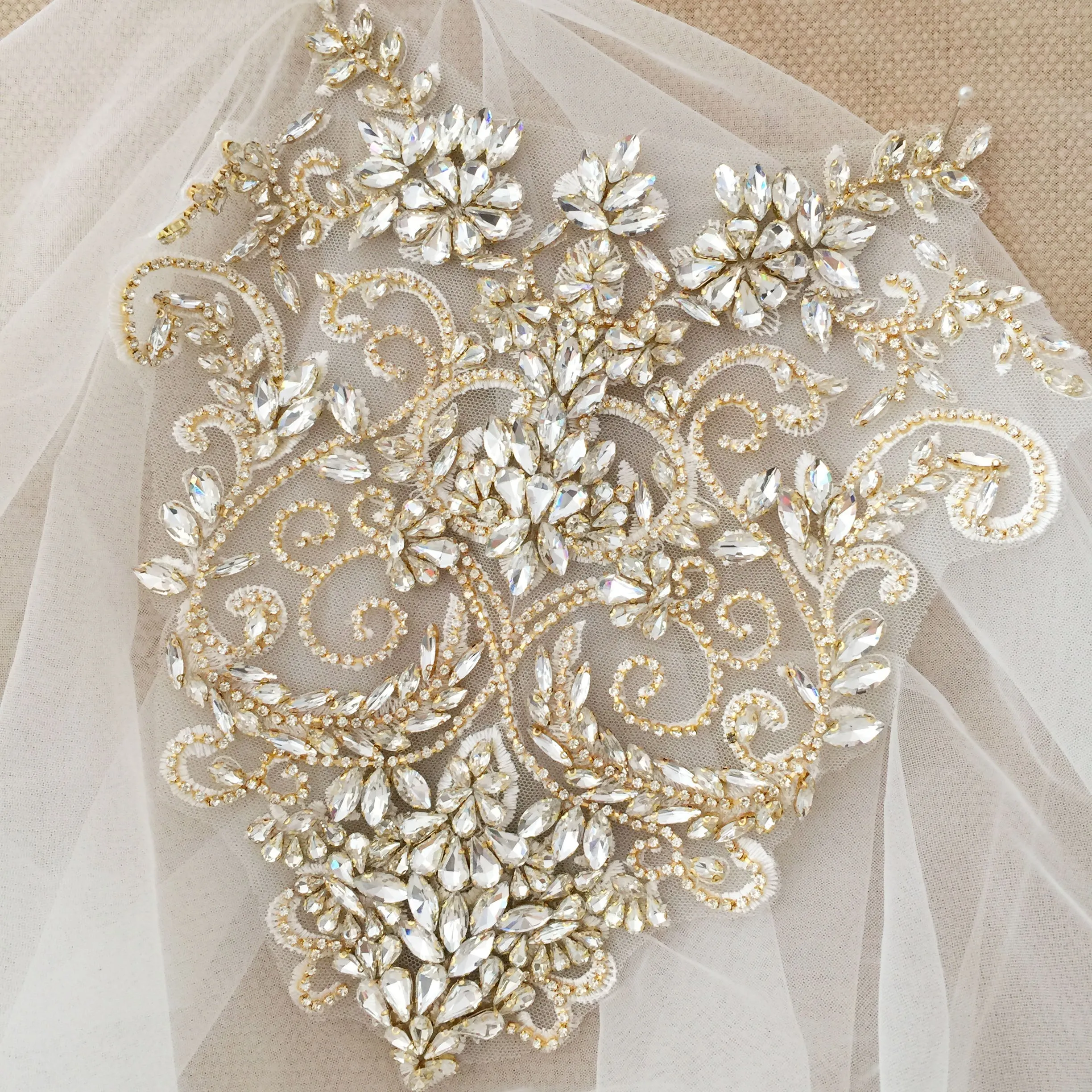 1 Piece / 2 COLORS / Bridal Wedding Party Rhinestone Bridal Beaded Glitter Full Body Applique