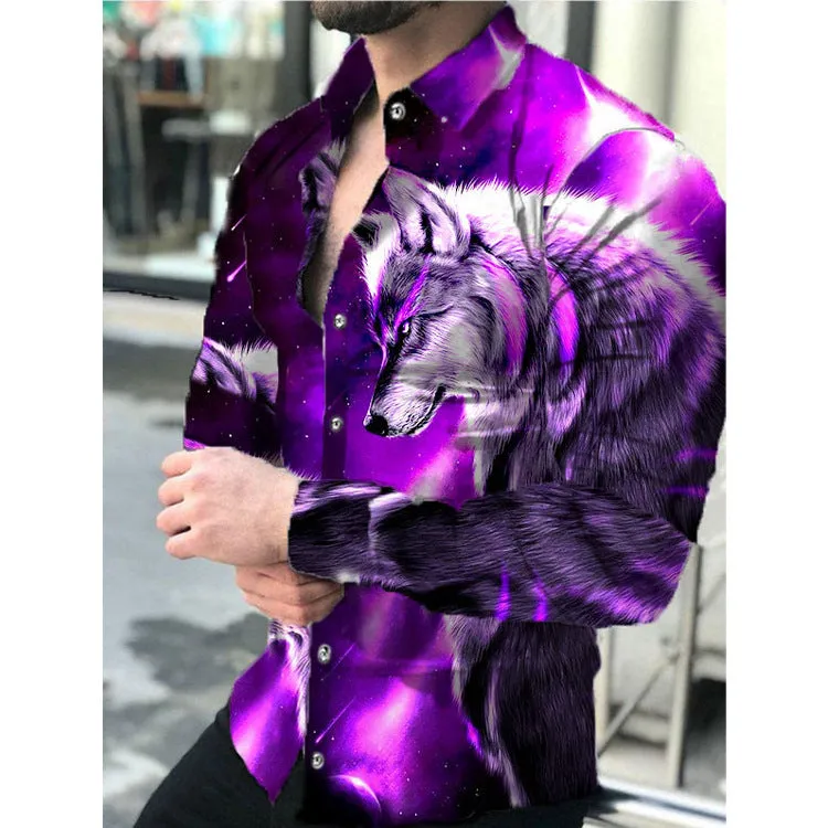 2024 Foreign trade cross-border solid color slim spot all-purpose cotton casual lapel animal print youth shirt