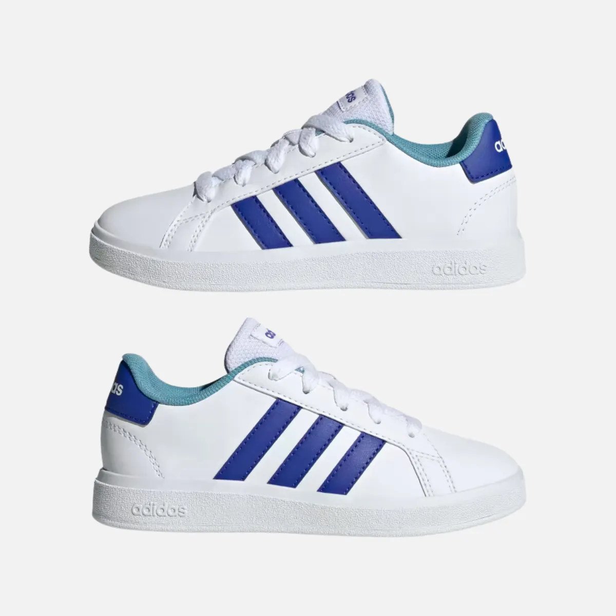 Adidas GRAND COURT 2.0 Kids Unisex Shoes BOY AND GIRL (15 YEAR)-Cloud White/Lucid Blue/Preloved Blue