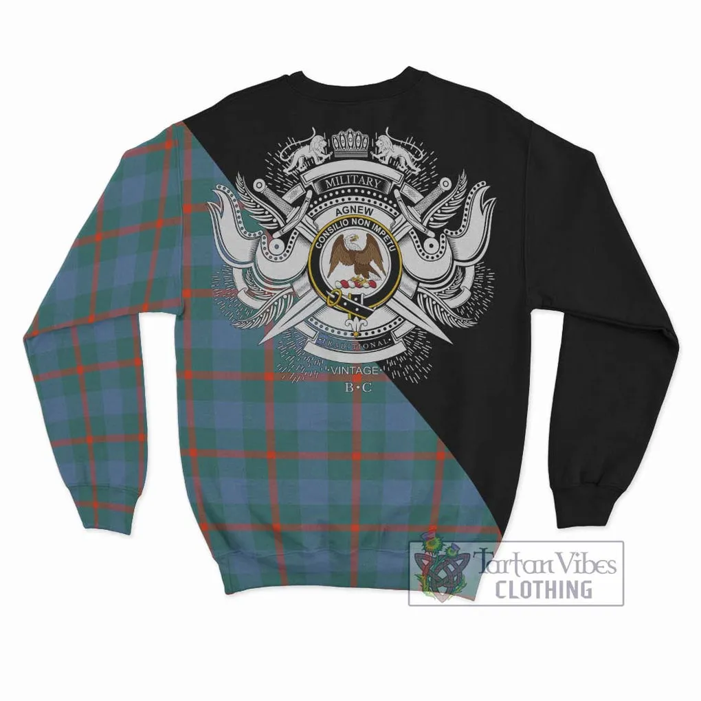 Agnew Ancient Tartan Sweatshirt with Family Crest and Military Logo Style