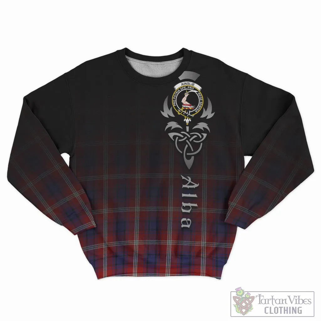 Ainslie Tartan Sweatshirt Featuring Alba Gu Brath Family Crest Celtic Inspired