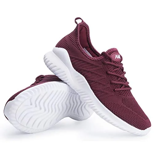 Akk Non Slip Walking Shoes for Women - Slip on Sneakers Lightweight Fashion Casual Tennis Shoes WineRed 10.5