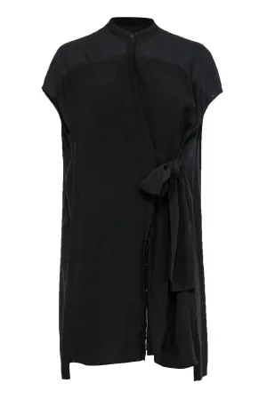 All Saints - Black Silky Button-Front Shift Dress w/ Sash Sz XS