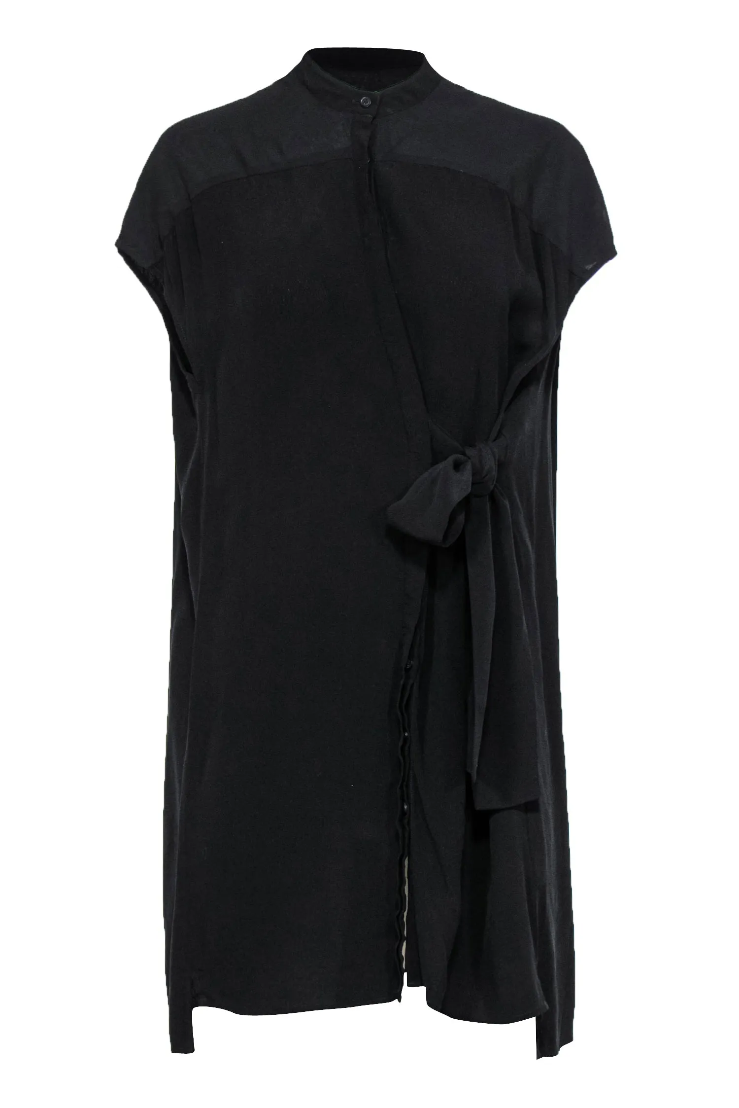 All Saints - Black Silky Button-Front Shift Dress w/ Sash Sz XS