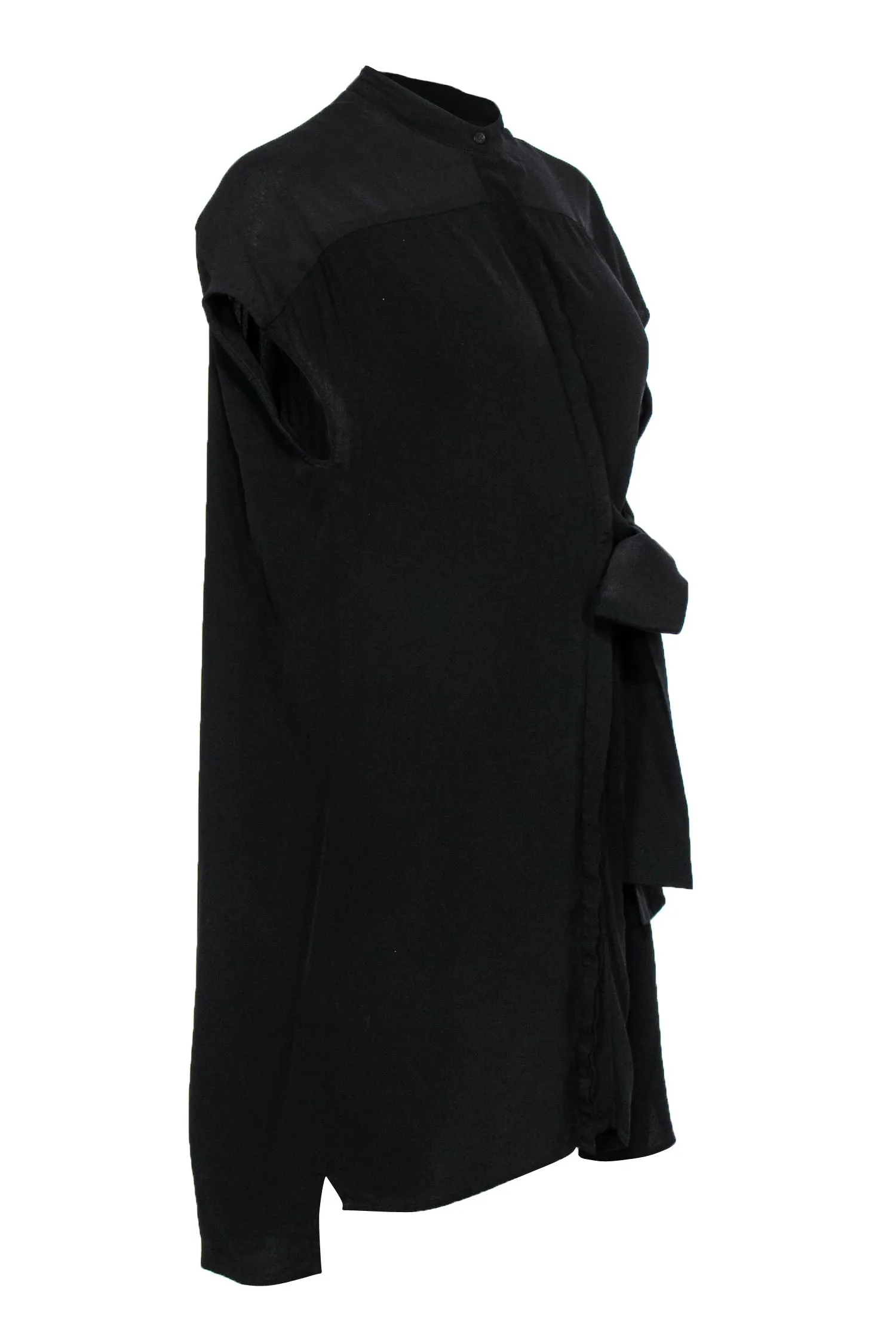 All Saints - Black Silky Button-Front Shift Dress w/ Sash Sz XS