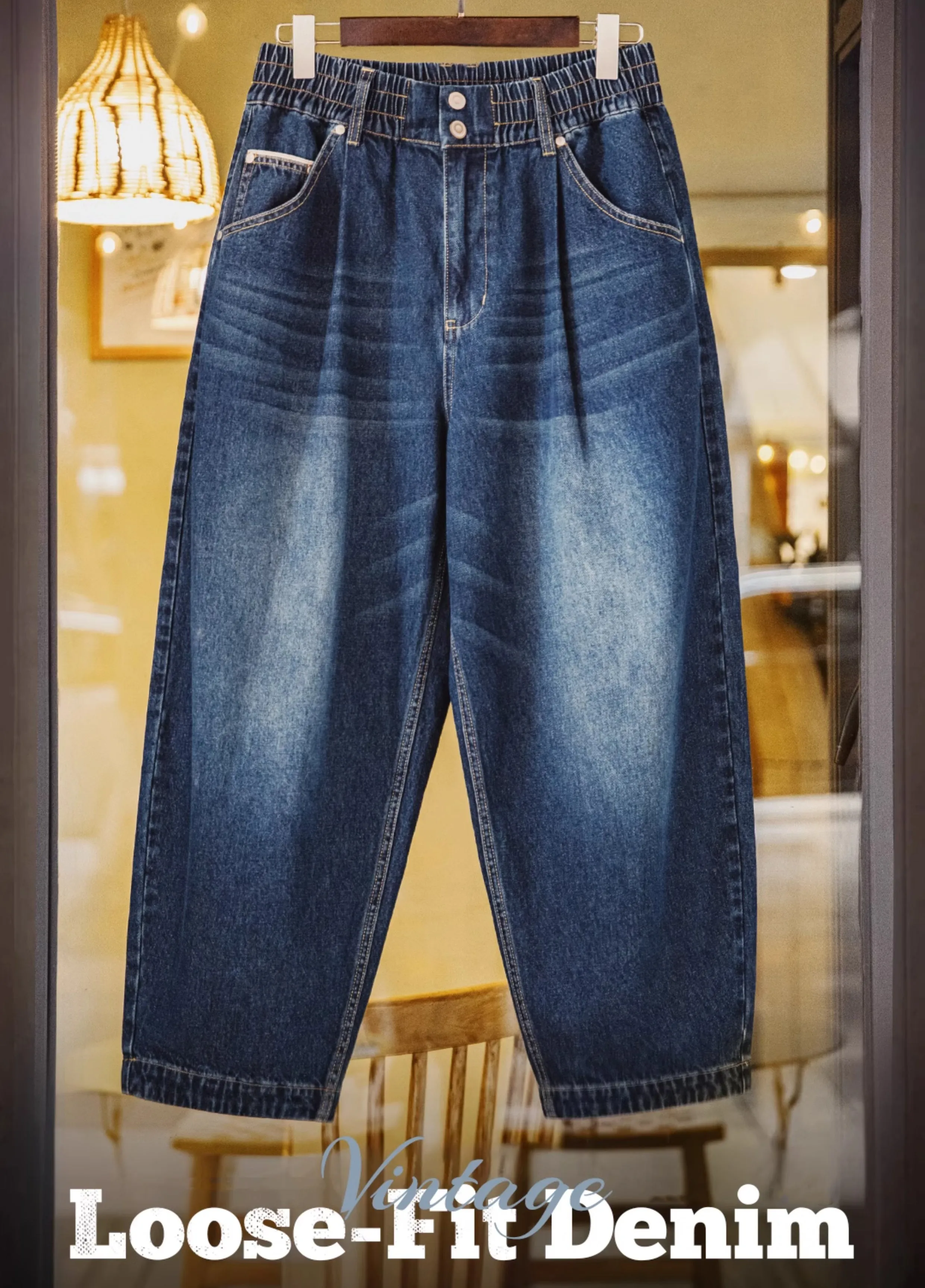 American Retro Washed Denim Oversize Cat Whisker Men's Jeans