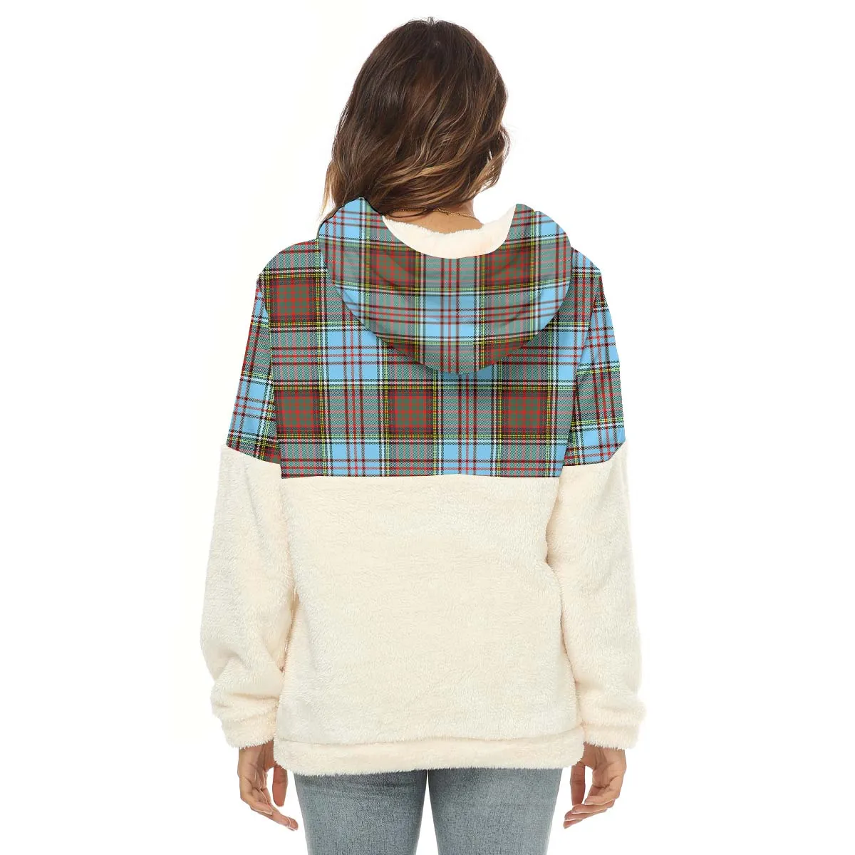 Anderson Ancient Tartan Women's Borg Fleece Hoodie With Half Zip with Family Crest
