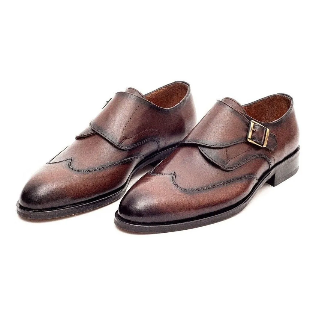 Ariston Boys Chestnut Brown Single Monk Strap Leather Dress Shoes