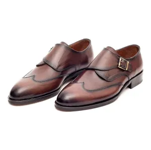 Ariston Boys Chestnut Brown Single Monk Strap Leather Dress Shoes