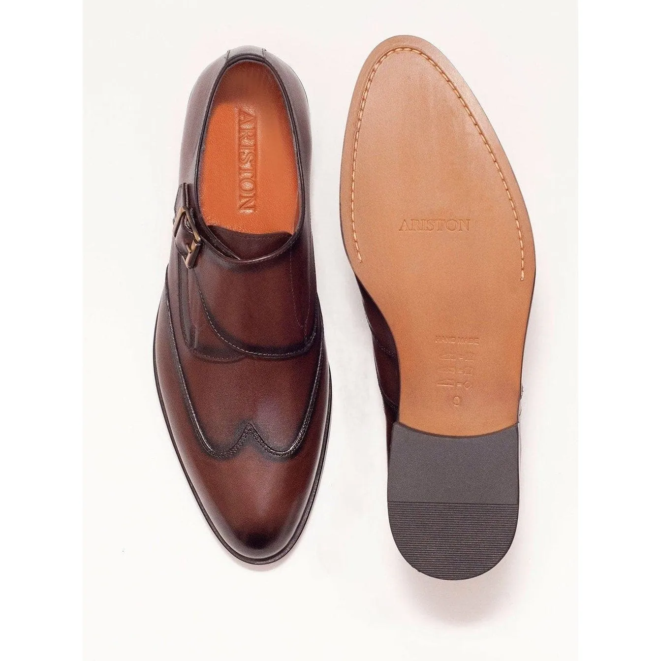 Ariston Boys Chestnut Brown Single Monk Strap Leather Dress Shoes