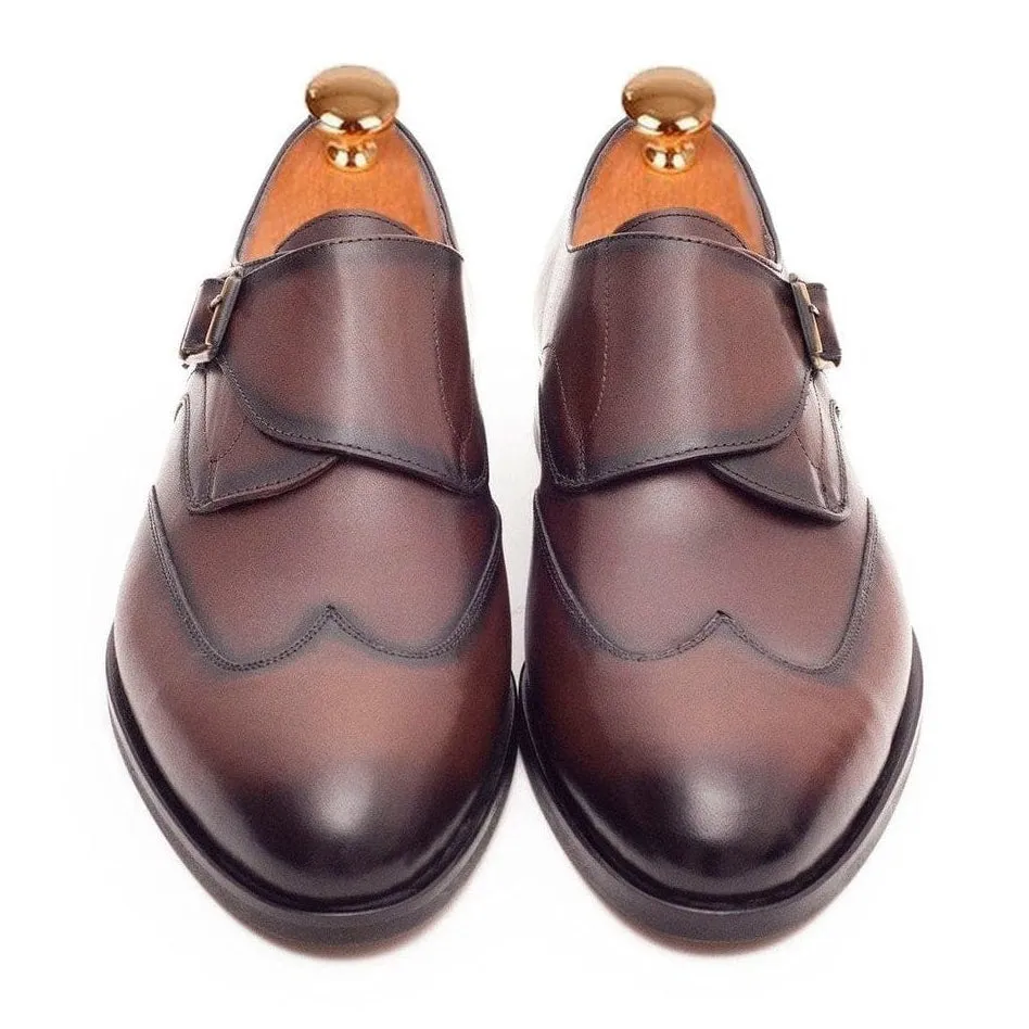 Ariston Boys Chestnut Brown Single Monk Strap Leather Dress Shoes