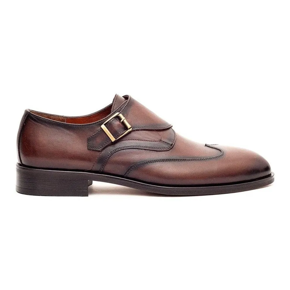 Ariston Boys Chestnut Brown Single Monk Strap Leather Dress Shoes