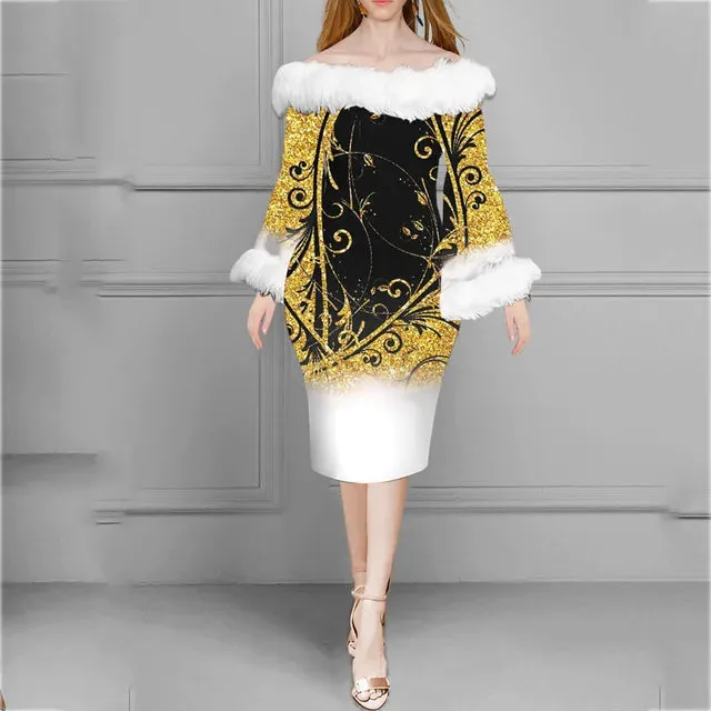 Autumn OffShoulder Dress with Flare Sleeves