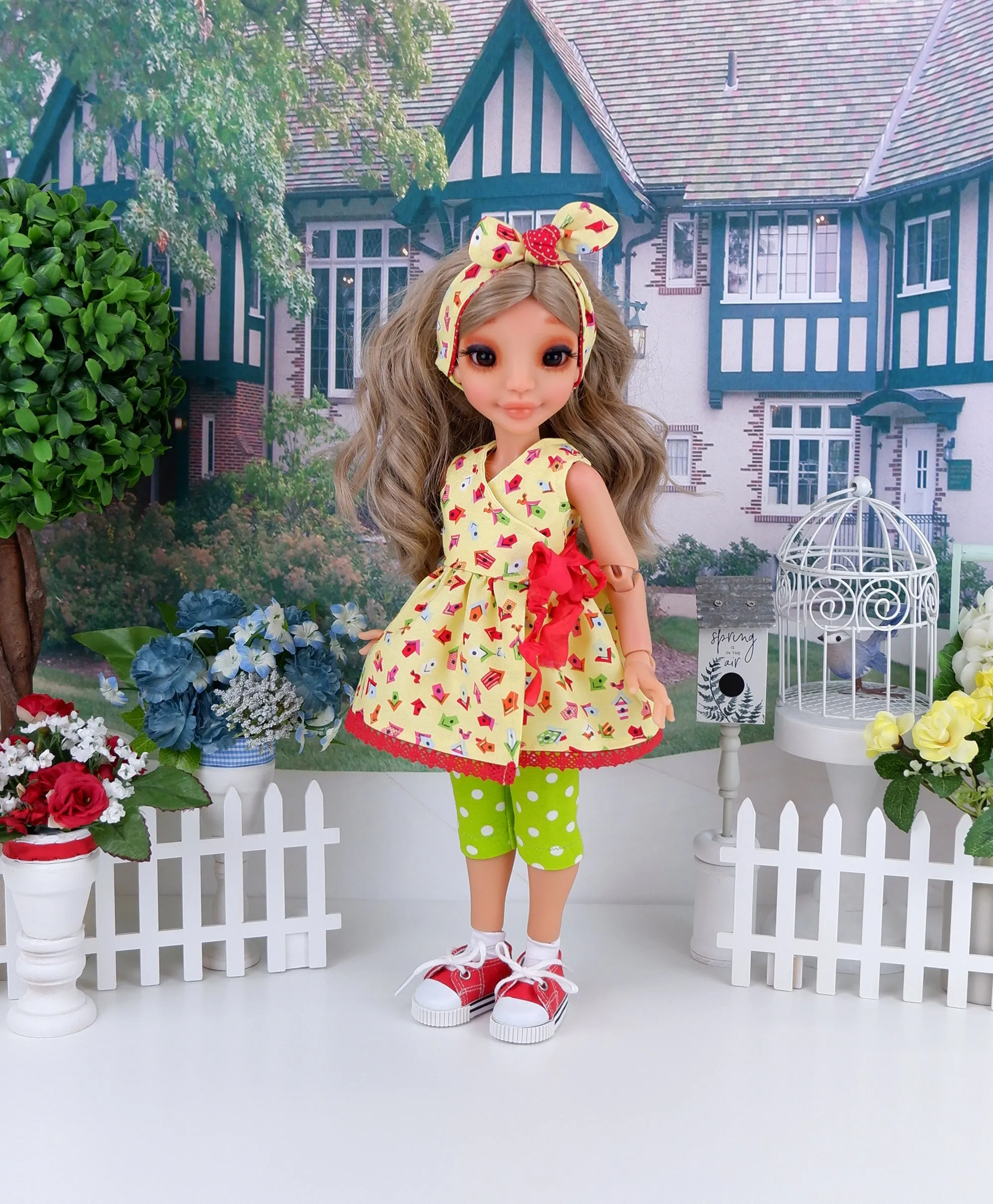 Ava's Birdhouse - wrap top & leggings with tennis shoes for Ava doll
