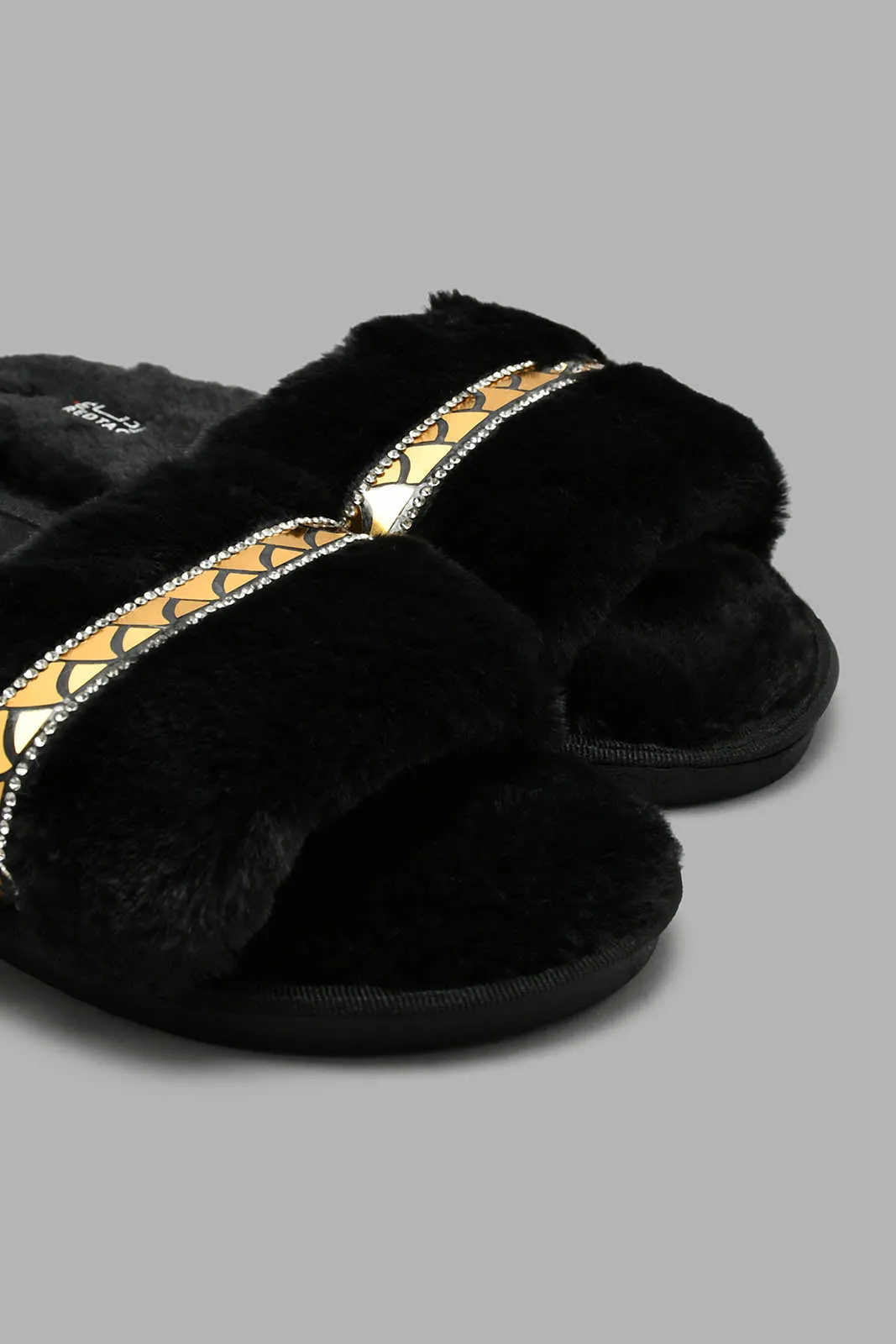 Black Slipper With Tape Detail
