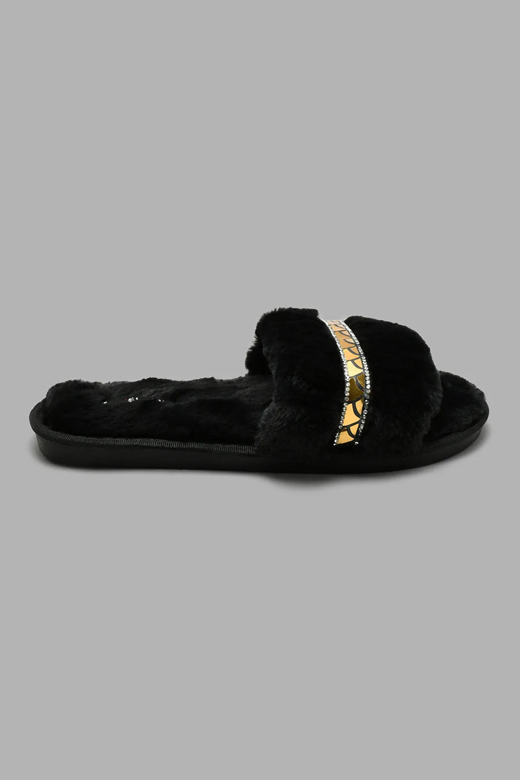 Black Slipper With Tape Detail
