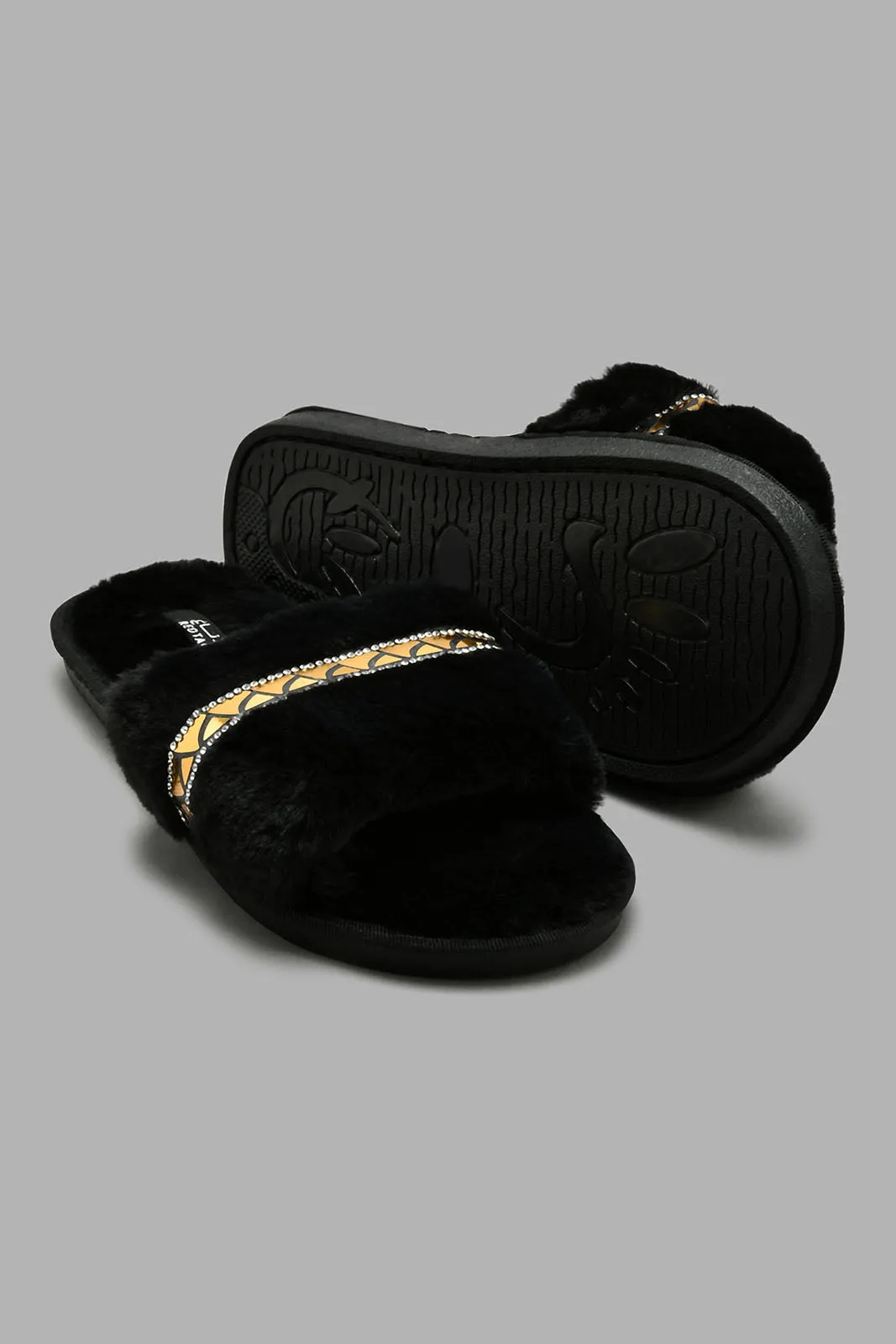 Black Slipper With Tape Detail