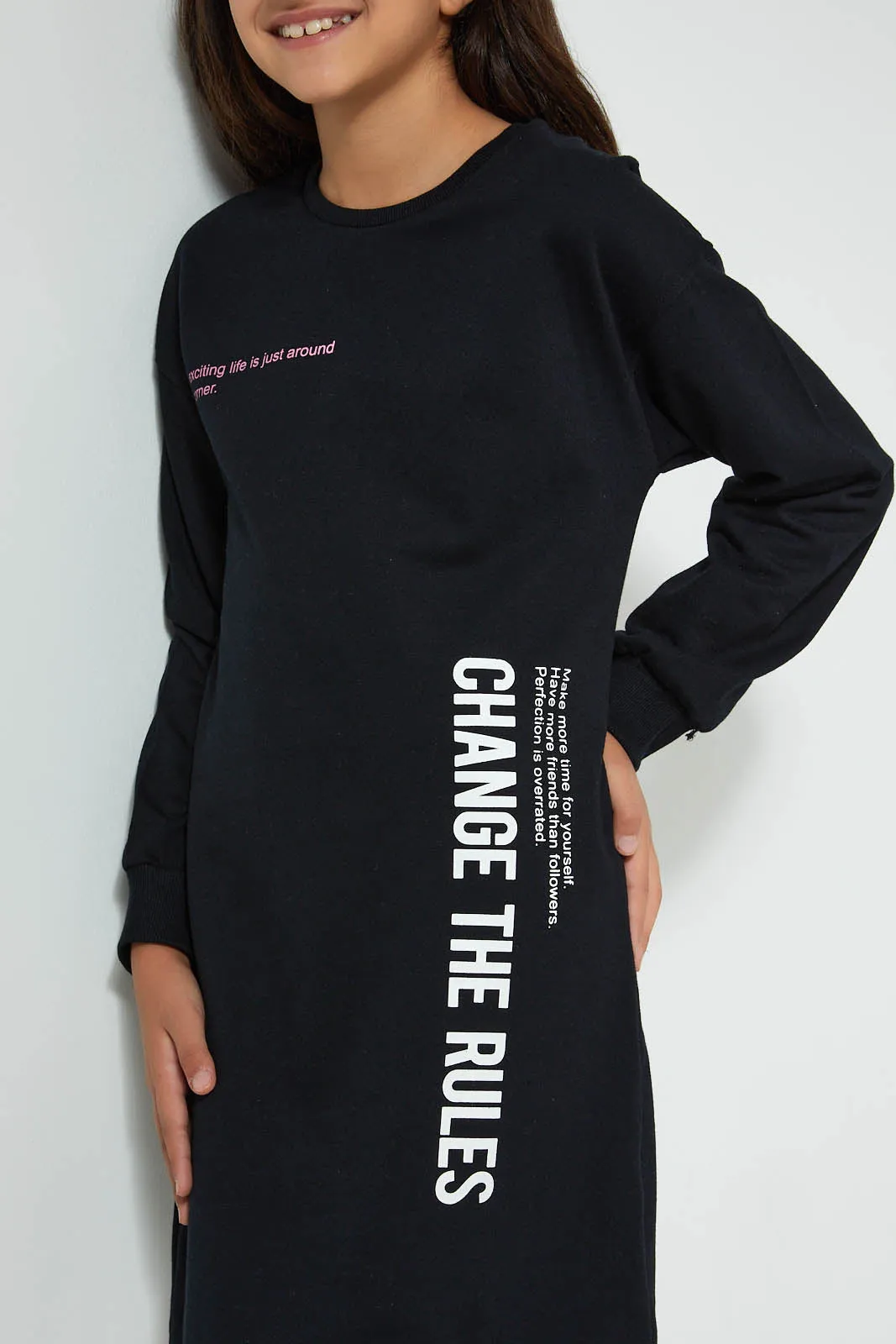 Black Slogan Long Sweatshirt