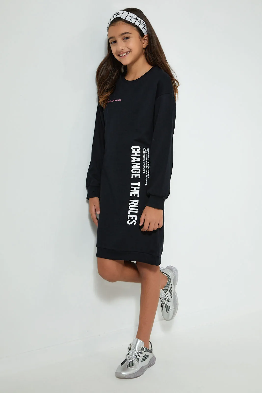 Black Slogan Long Sweatshirt