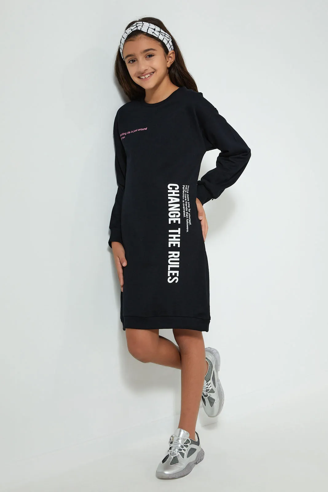 Black Slogan Long Sweatshirt