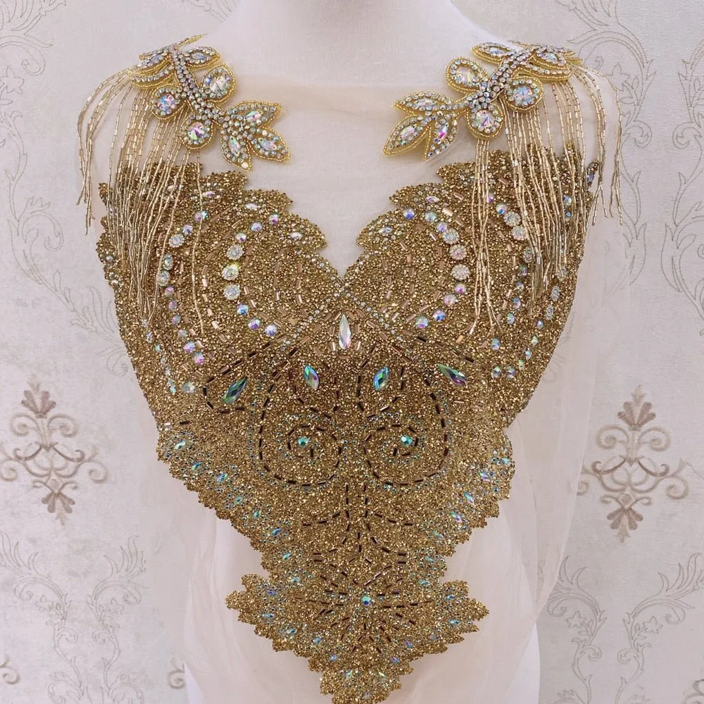 Bridal Wedding Party Rhinestone Crystal Beaded Sequin Glitter Full Body Sew On Patch Trim Applique / 35 COLOR DESIGNS
