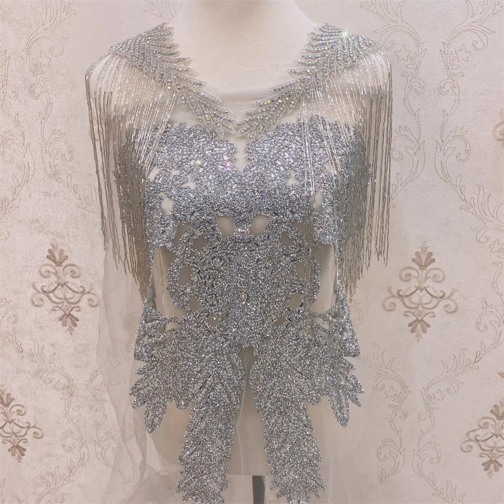Bridal Wedding Party Rhinestone Crystal Beaded Sequin Glitter Full Body Sew On Patch Trim Applique / 35 COLOR DESIGNS