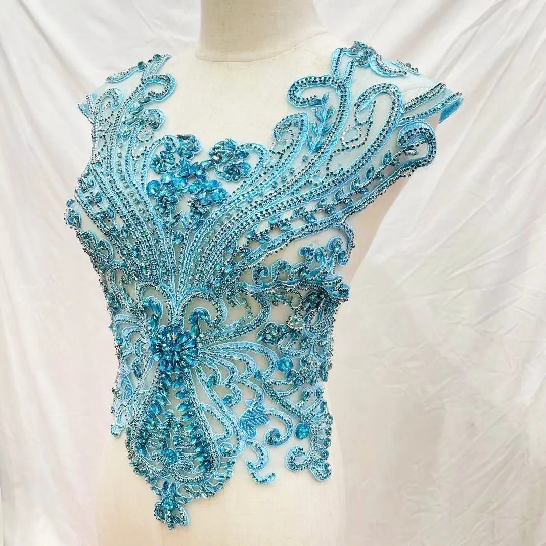 Bridal Wedding Party String Rhinestone Crystal Beaded Sequin Glitter Full Body Sew On Patch Trim Applique / 12 COLOR DESIGNS