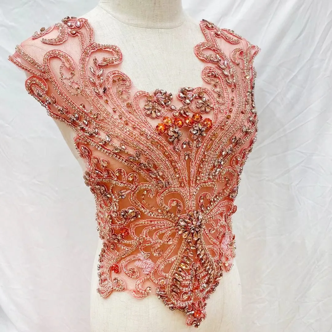 Bridal Wedding Party String Rhinestone Crystal Beaded Sequin Glitter Full Body Sew On Patch Trim Applique / 12 COLOR DESIGNS