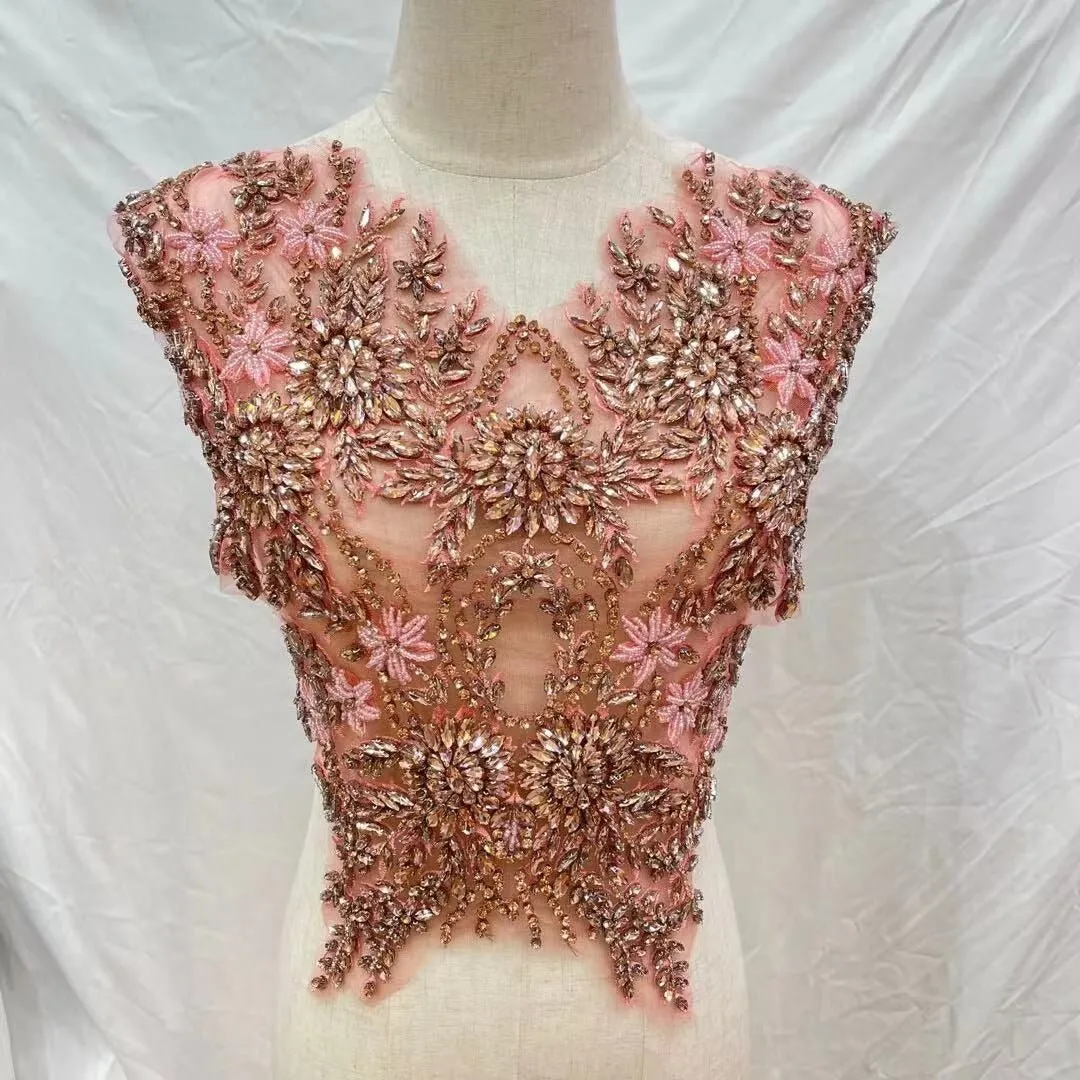 Bridal Wedding Party String Rhinestone Crystal Beaded Sequin Glitter Full Body Sew On Patch Trim Applique / 12 COLOR DESIGNS