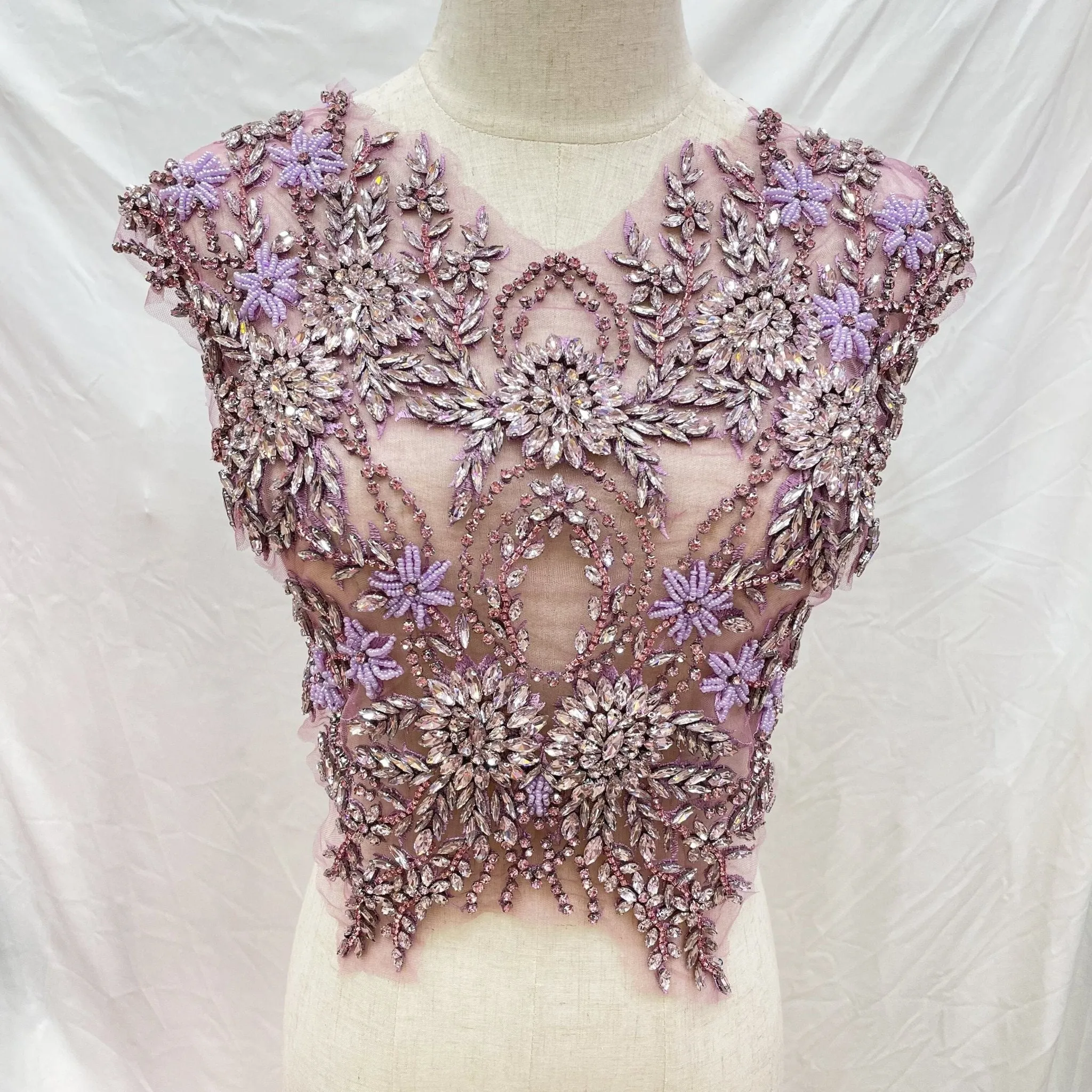 Bridal Wedding Party String Rhinestone Crystal Beaded Sequin Glitter Full Body Sew On Patch Trim Applique / 12 COLOR DESIGNS
