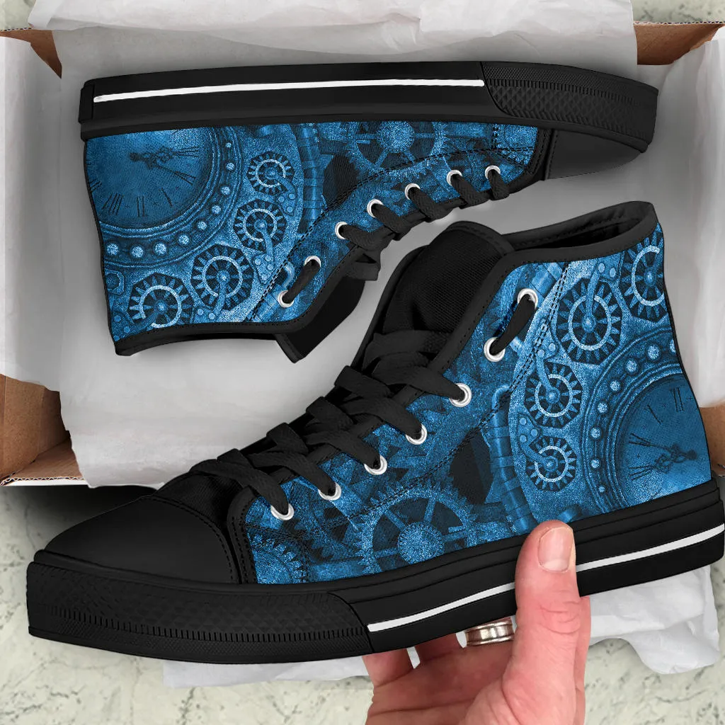 Bright Blue Steampunk Clockwork Hi Top Sneakers (SNSTEAM2)