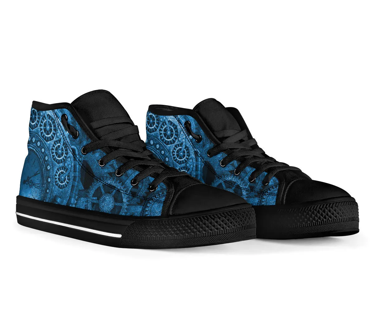 Bright Blue Steampunk Clockwork Hi Top Sneakers (SNSTEAM2)