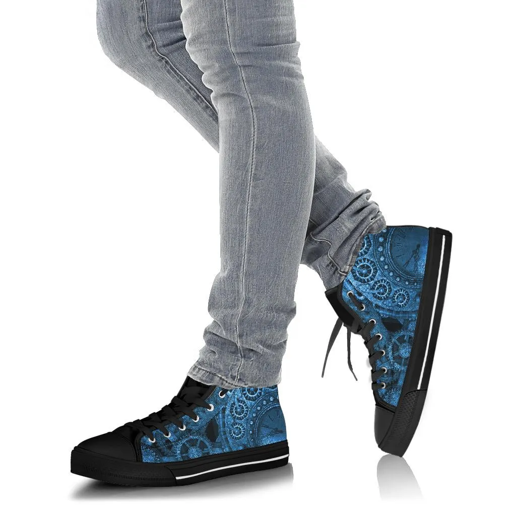 Bright Blue Steampunk Clockwork Hi Top Sneakers (SNSTEAM2)
