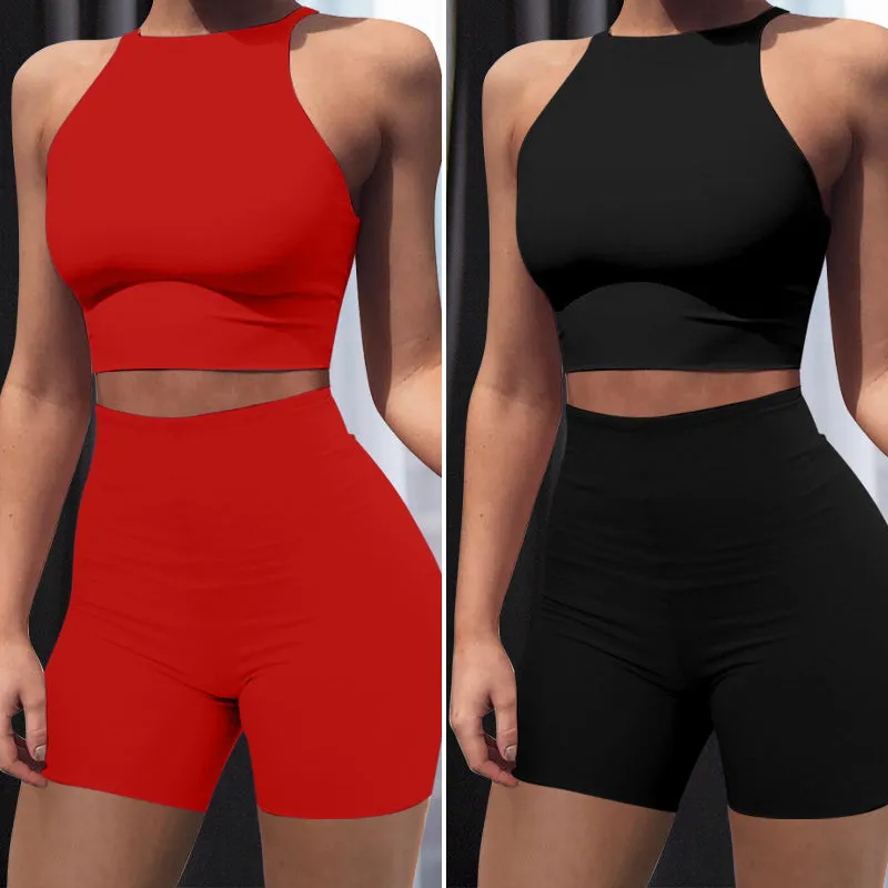 Casual two-piece set with o-neck and shorts