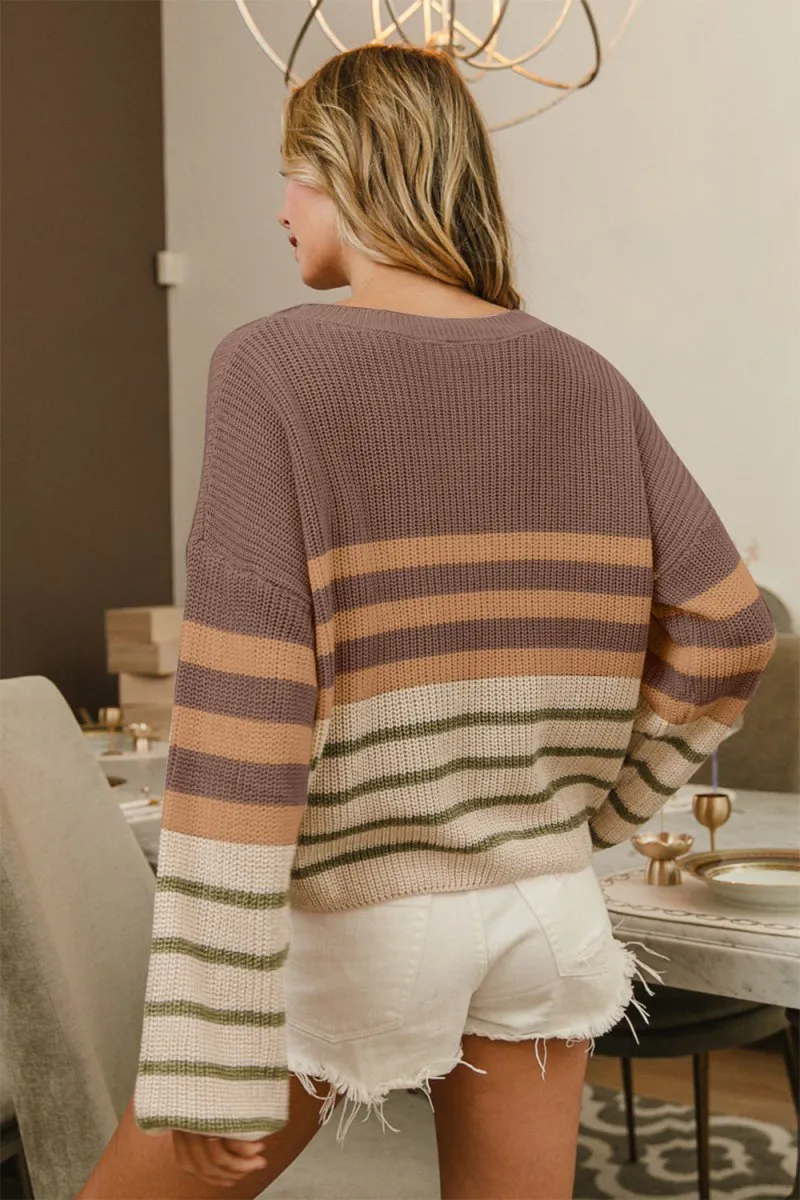Coffee Bean Long Sleeve Striped Sweater