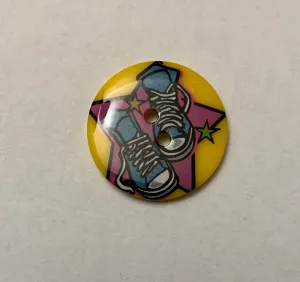 Comic Book Tennis Shoes & Star Plastic Button - 22mm / 7/8" - Made in France