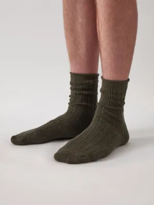 Cotton Cashmere Men's Socks Pair in Olive