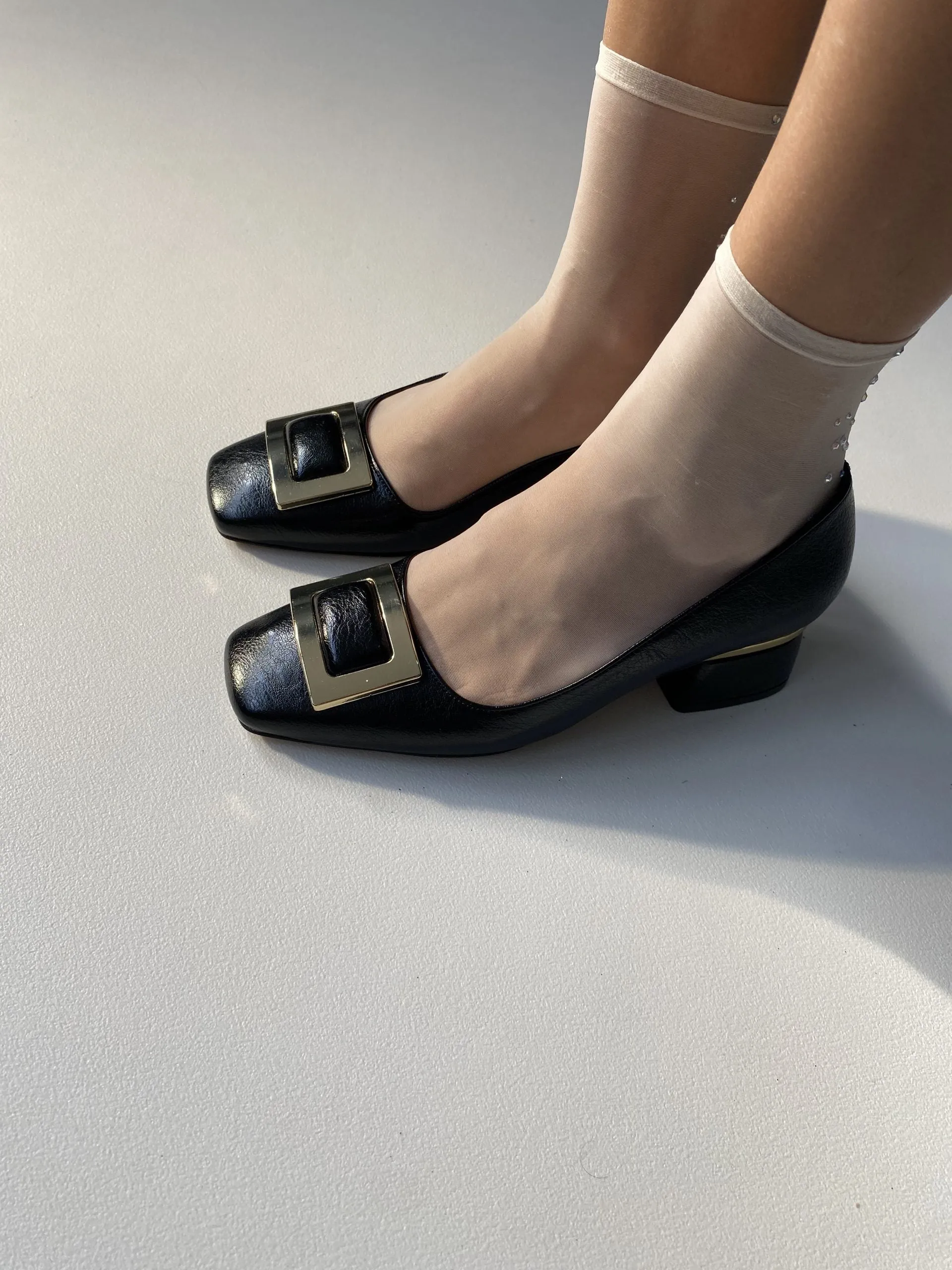 DSM snope square-toe 4 cm high-heeled black leather women's shoe - Las Delicias