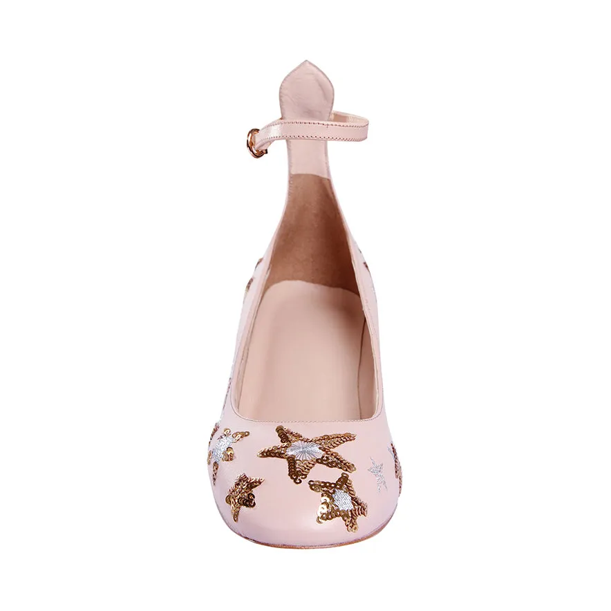 DUKES Sequinned Star Mary Jane Kitten Heel Pumps