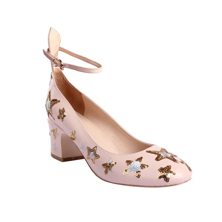 DUKES Sequinned Star Mary Jane Kitten Heel Pumps