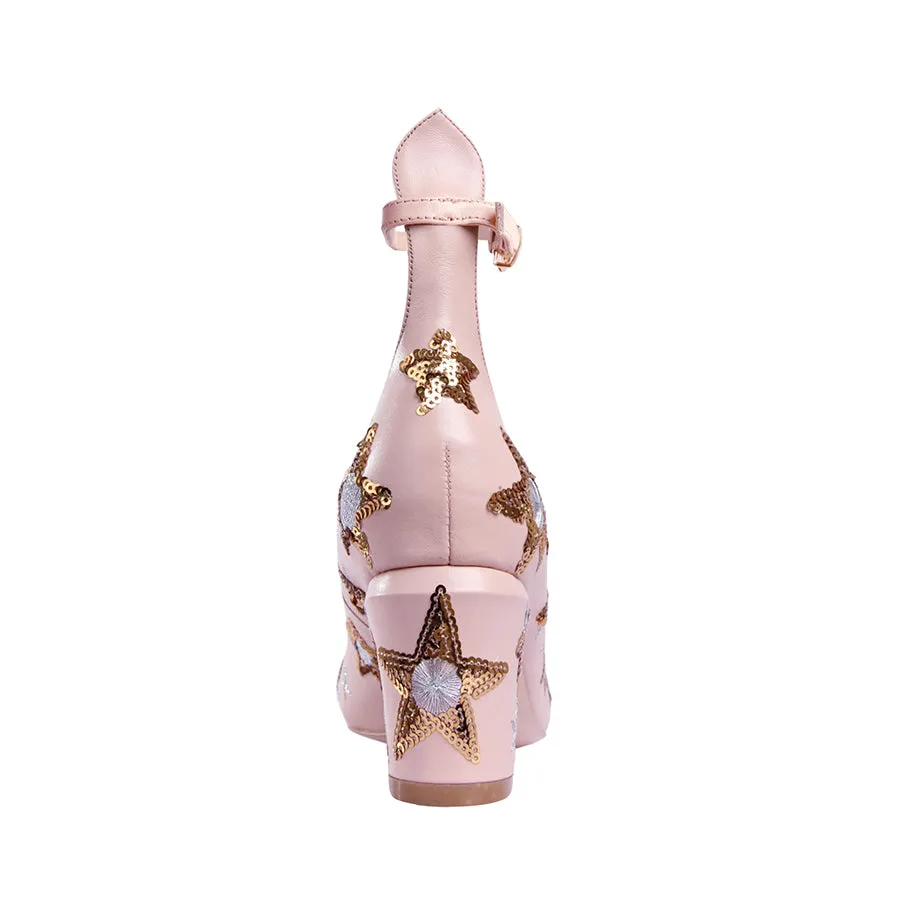 DUKES Sequinned Star Mary Jane Kitten Heel Pumps