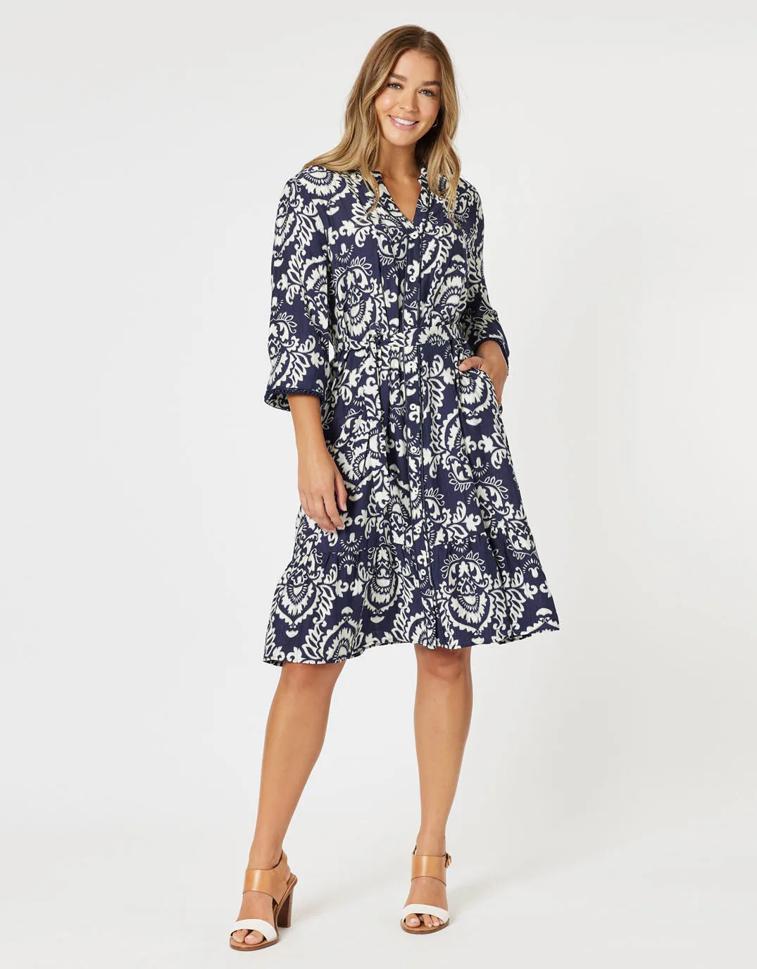 Emily Dress - Navy/White