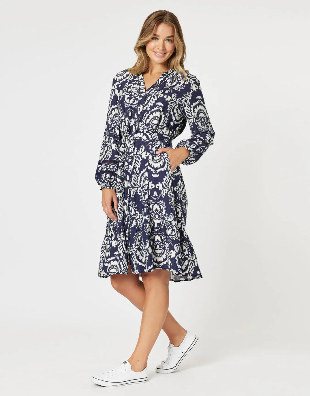 Emily Dress - Navy/White