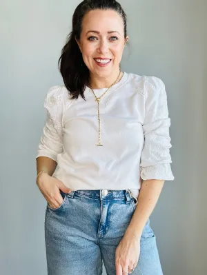 Eyelet Puff-Sleeve Sweatshirt