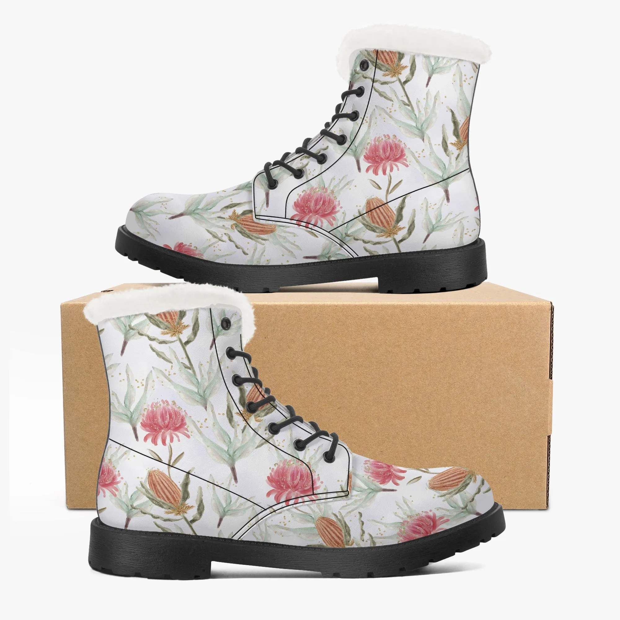 Faux Fur Leather Boots Australian Floral 4
