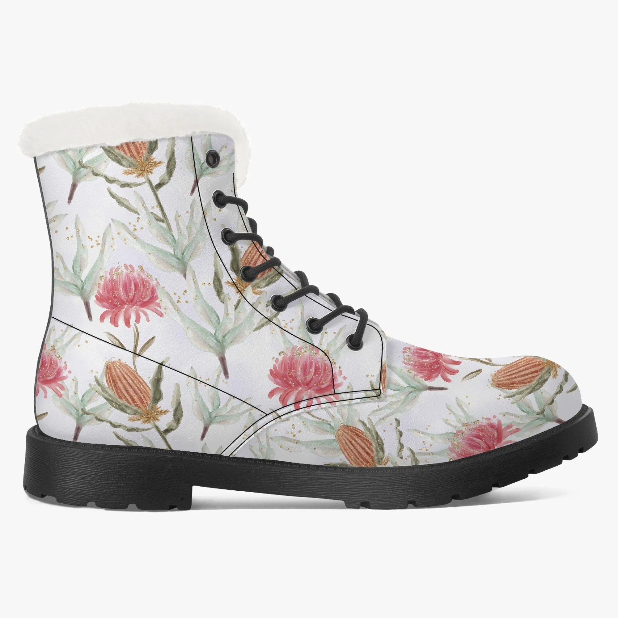 Faux Fur Leather Boots Australian Floral 4