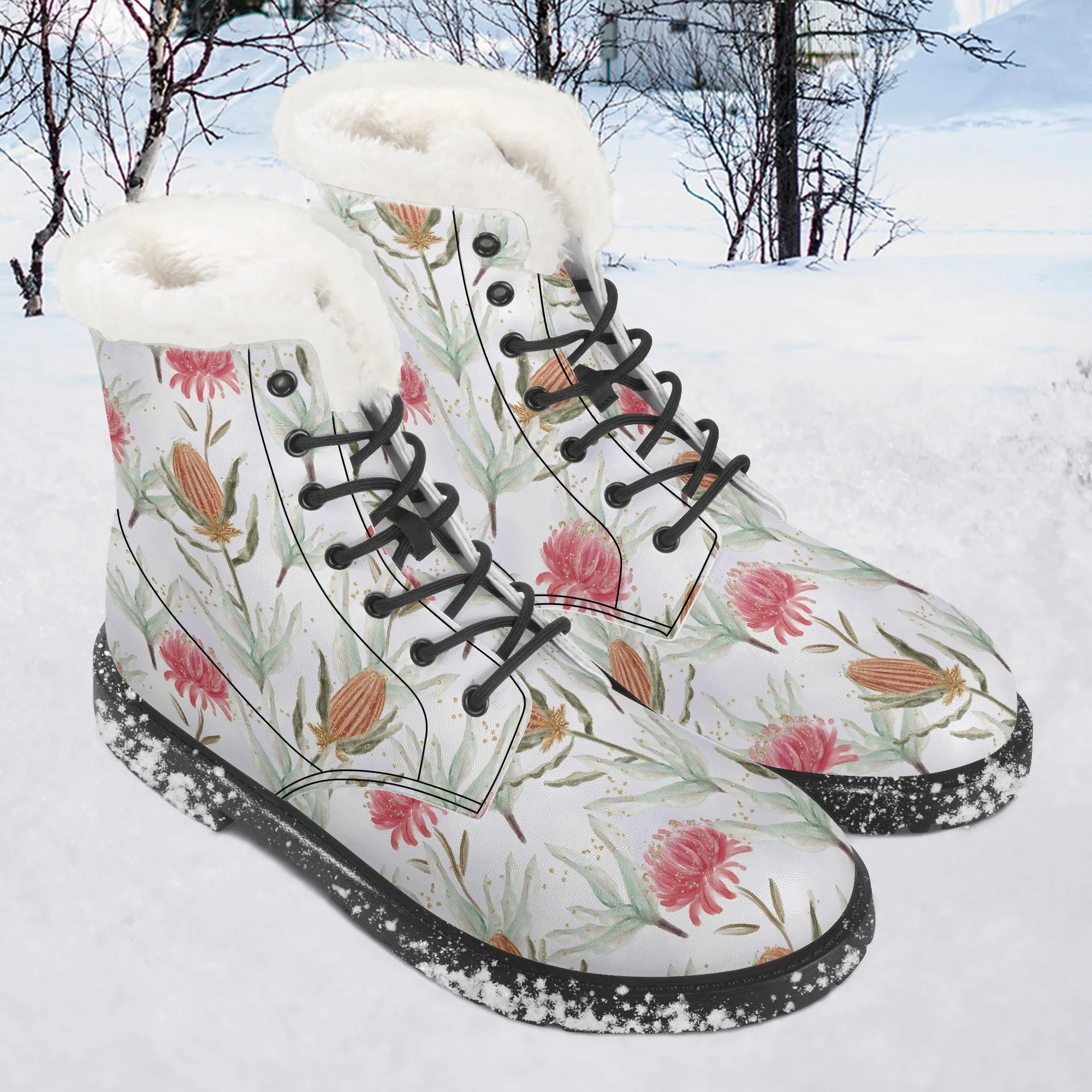 Faux Fur Leather Boots Australian Floral 4