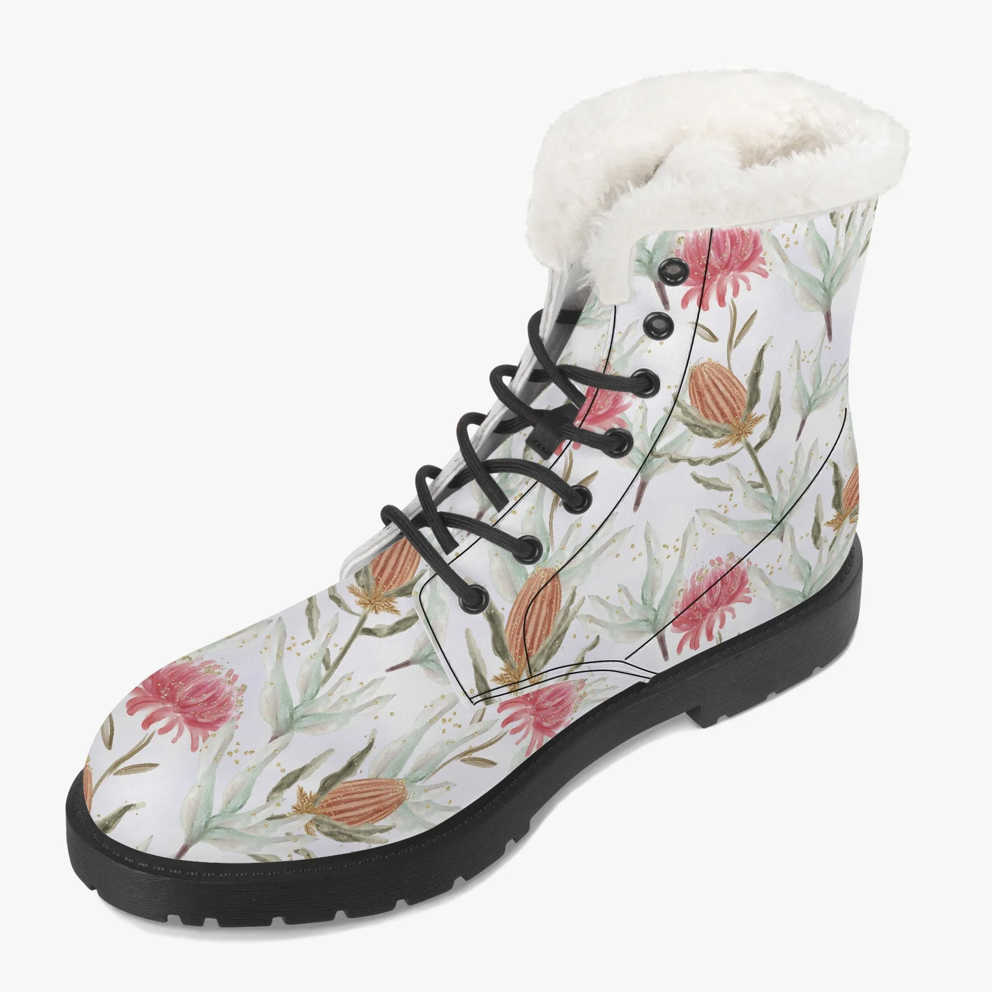 Faux Fur Leather Boots Australian Floral 4