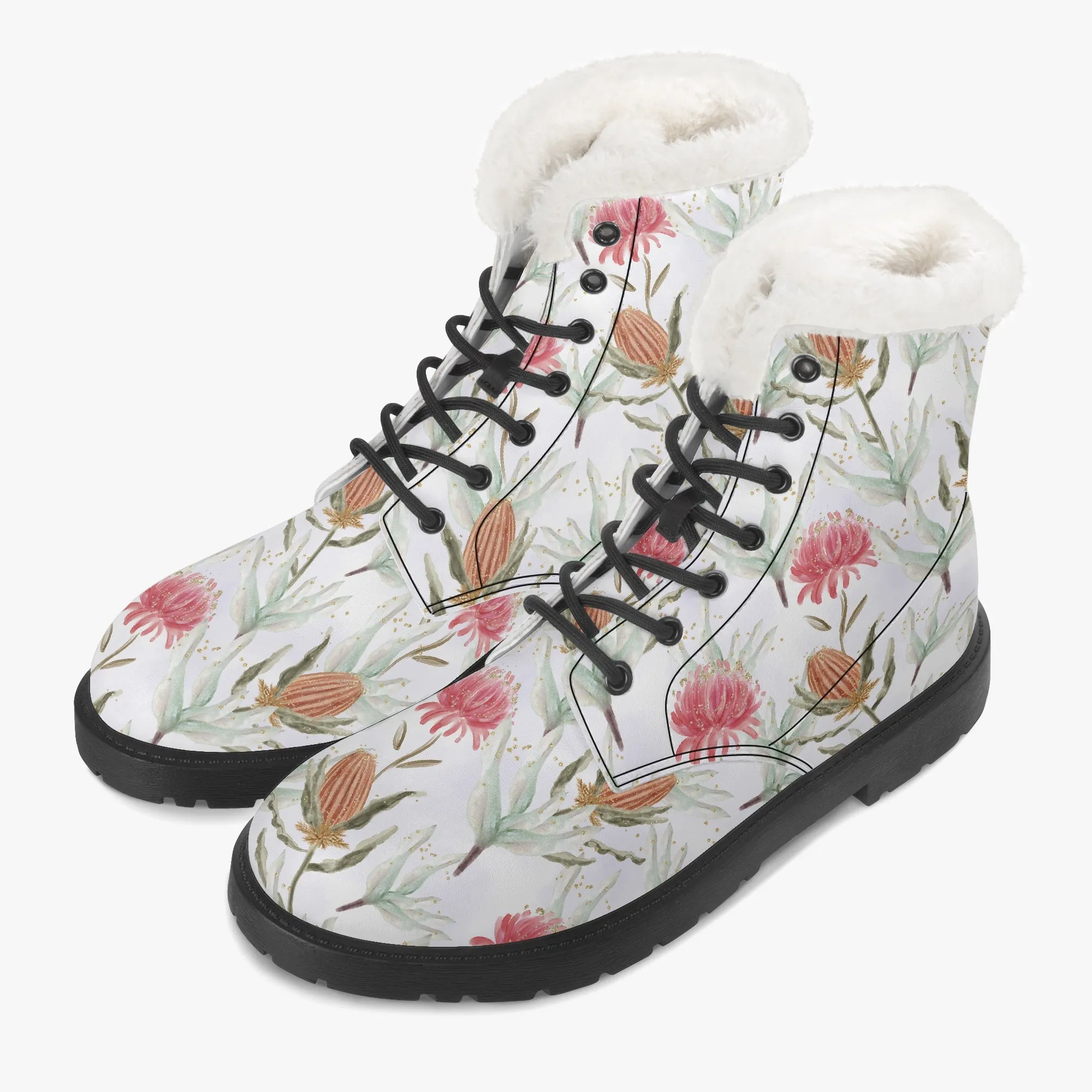 Faux Fur Leather Boots Australian Floral 4