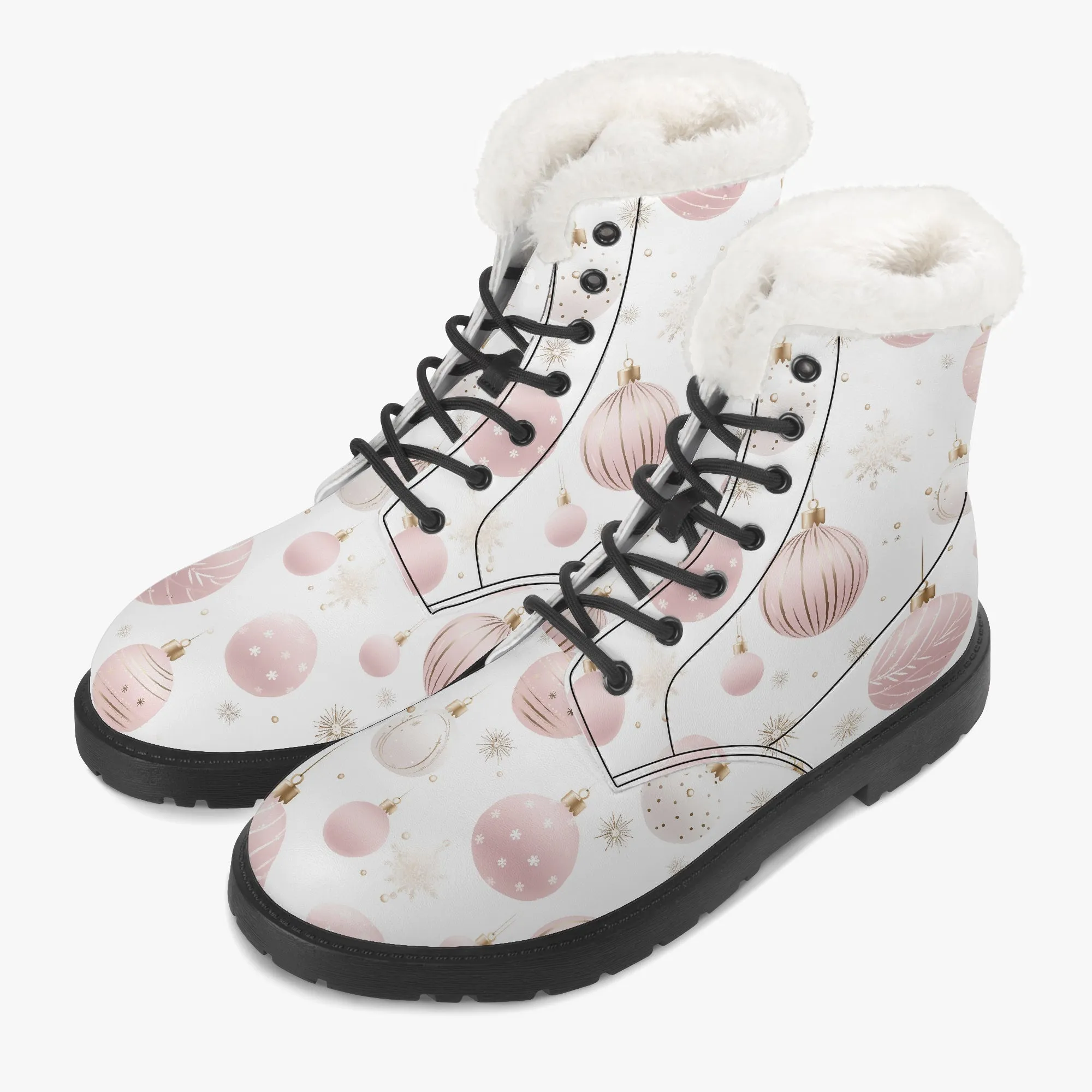 Faux Fur Leather Boots Christmas Baubles
